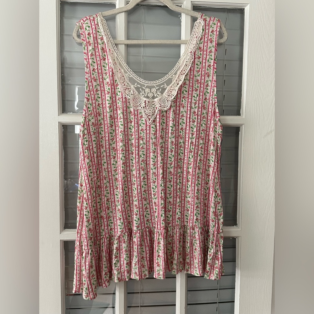 NWT VTG DEB Women’s 3XL Lace Trimmed Sleeveless Floral Tank Top | SKU 0426